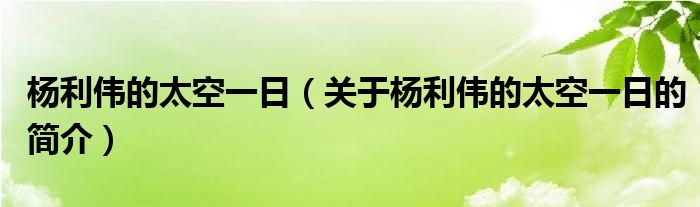 杨利伟的太空一日（关于杨利伟的太空一日的简介）