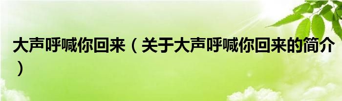 大声呼喊你回来（关于大声呼喊你回来的简介）