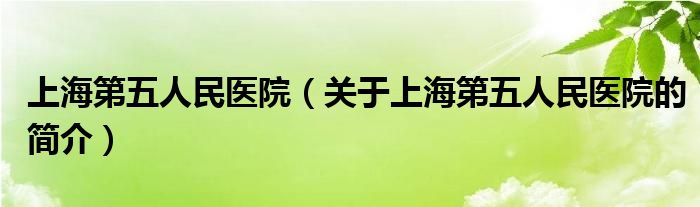 上海第五人民医院（关于上海第五人民医院的简介）