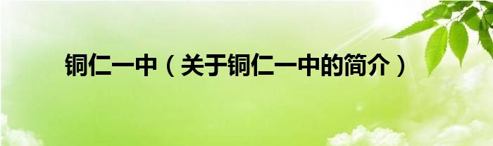 铜仁一中（关于铜仁一中的简介）