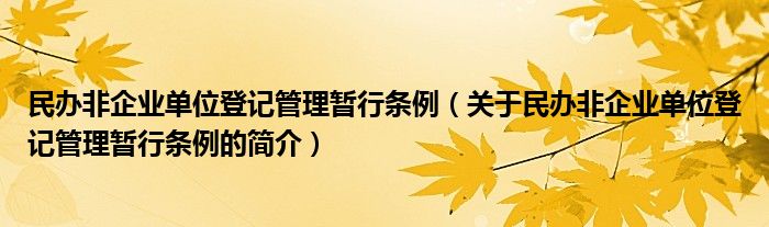 民办非企业单位登记管理暂行条例（关于民办非企业单位登记管理暂行条例的简介）