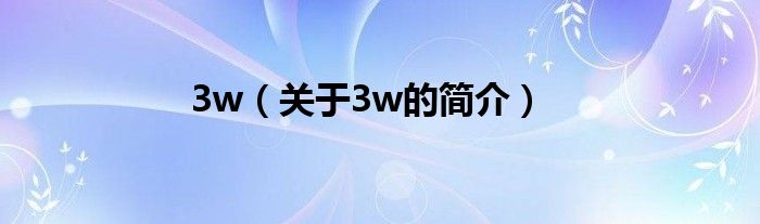 3w（关于3w的简介）