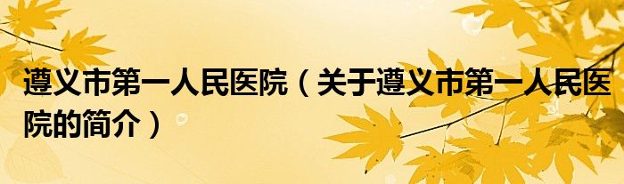 遵义市第一人民医院（关于遵义市第一人民医院的简介）