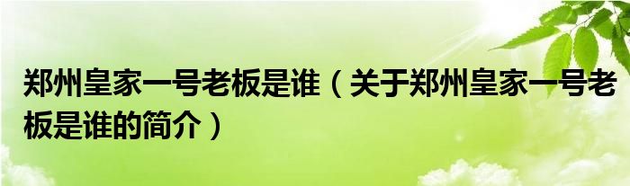 郑州皇家一号老板是谁（关于郑州皇家一号老板是谁的简介）