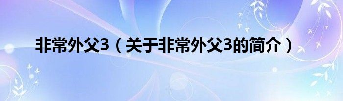 非常外父3（关于非常外父3的简介）