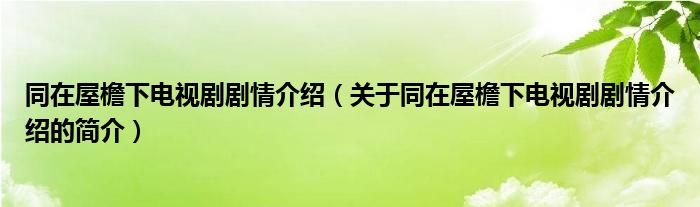 同在屋檐下电视剧剧情介绍（关于同在屋檐下电视剧剧情介绍的简介）