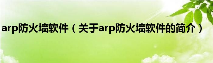 arp防火墙软件（关于arp防火墙软件的简介）