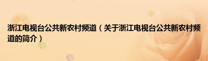 浙江电视台公共新农村频道（关于浙江电视台公共新农村频道的简介）