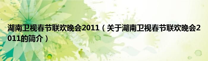 湖南卫视春节联欢晚会2011（关于湖南卫视春节联欢晚会2011的简介）