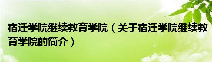 宿迁学院继续教育学院（关于宿迁学院继续教育学院的简介）