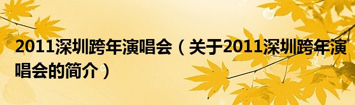 2011深圳跨年演唱会（关于2011深圳跨年演唱会的简介）