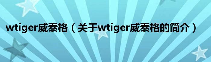 wtiger威泰格（关于wtiger威泰格的简介）