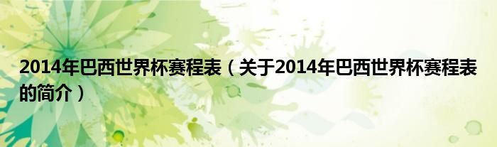 2014年巴西世界杯赛程表（关于2014年巴西世界杯赛程表的简介）