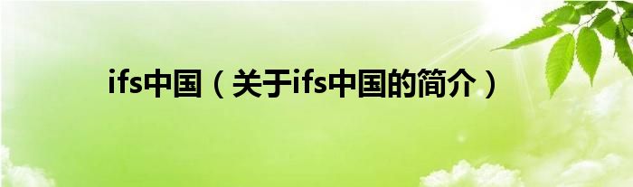 ifs中国（关于ifs中国的简介）