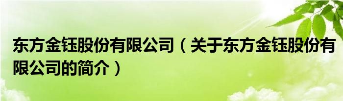 东方金钰股份有限公司（关于东方金钰股份有限公司的简介）