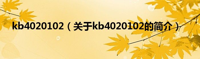 kb4020102（关于kb4020102的简介）