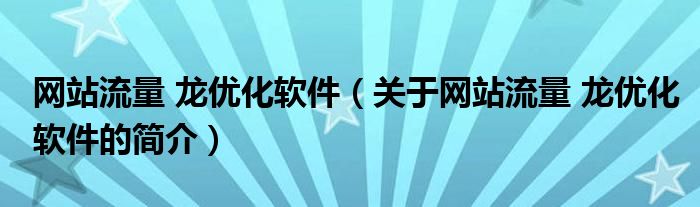 网站流量 龙优化软件（关于网站流量 龙优化软件的简介）