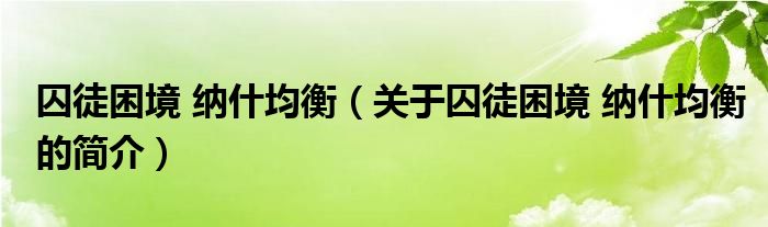 囚徒困境 纳什均衡（关于囚徒困境 纳什均衡的简介）