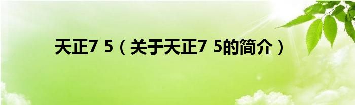 天正7 5（关于天正7 5的简介）