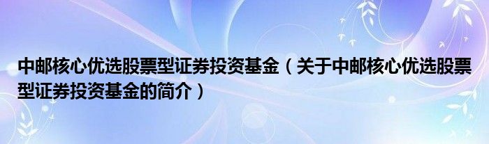 中邮核心优选股票型证券投资基金（关于中邮核心优选股票型证券投资基金的简介）