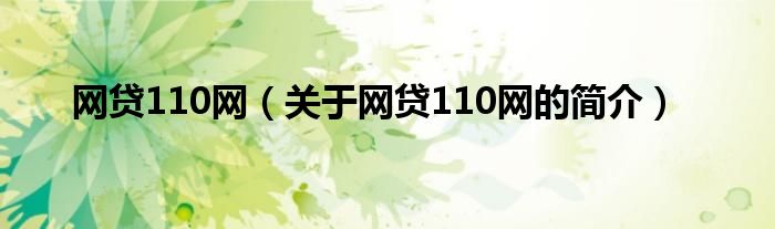 网贷110网（关于网贷110网的简介）