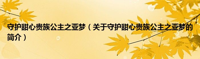 守护甜心贵族公主之亚梦（关于守护甜心贵族公主之亚梦的简介）