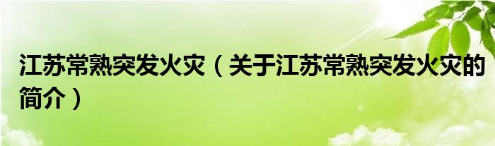 江苏常熟突发火灾（关于江苏常熟突发火灾的简介）