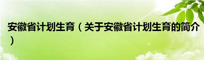 安徽省计划生育（关于安徽省计划生育的简介）