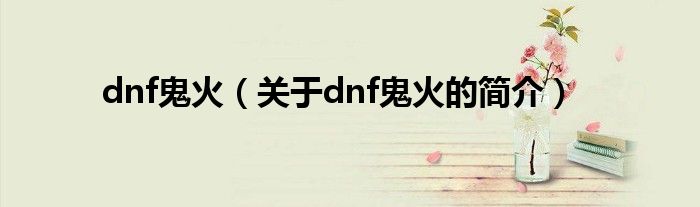 dnf鬼火（关于dnf鬼火的简介）