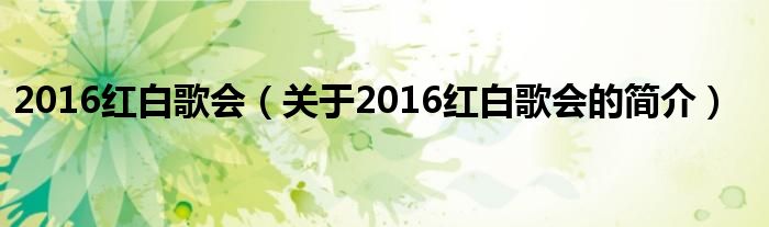 2016红白歌会（关于2016红白歌会的简介）