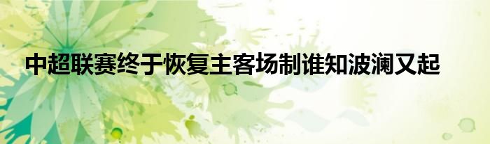 中超联赛终于恢复主客场制谁知波澜又起