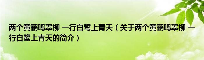 两个黄鹂鸣翠柳 一行白鹭上青天（关于两个黄鹂鸣翠柳 一行白鹭上青天的简介）