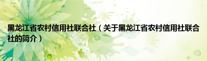 黑龙江省农村信用社联合社（关于黑龙江省农村信用社联合社的简介）