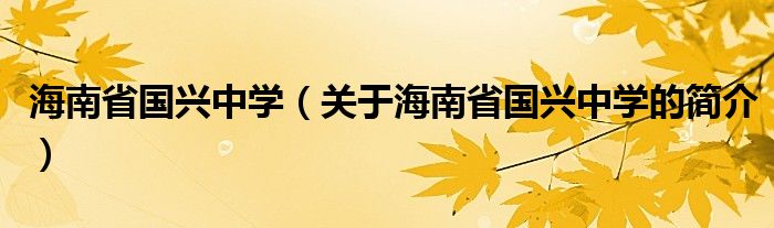 海南省国兴中学（关于海南省国兴中学的简介）