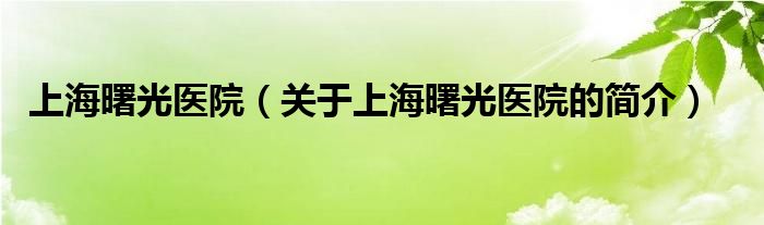 上海曙光医院（关于上海曙光医院的简介）