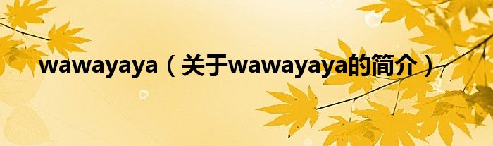 wawayaya（关于wawayaya的简介）