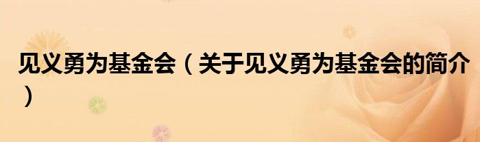 见义勇为基金会（关于见义勇为基金会的简介）