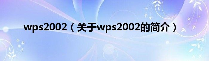 wps2002（关于wps2002的简介）