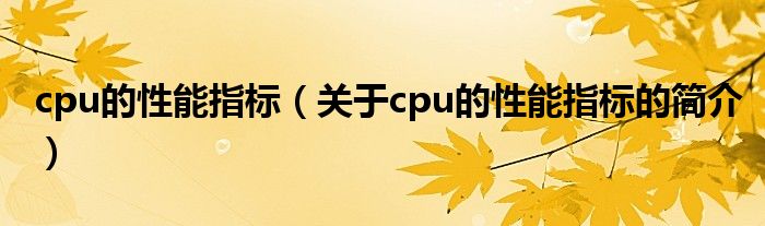 cpu的性能指标（关于cpu的性能指标的简介）