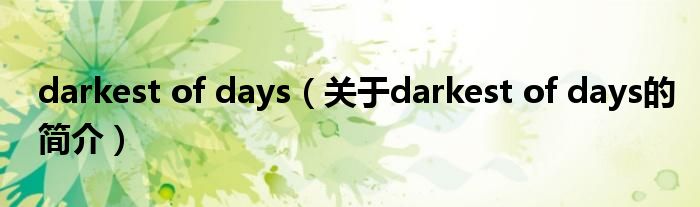 darkest of days（关于darkest of days的简介）