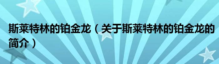 斯莱特林的铂金龙（关于斯莱特林的铂金龙的简介）