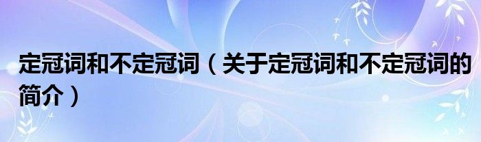 定冠词和不定冠词（关于定冠词和不定冠词的简介）