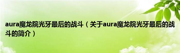 aura魔龙院光牙最后的战斗（关于aura魔龙院光牙最后的战斗的简介）