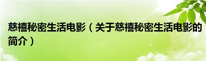 慈禧秘密生活电影（关于慈禧秘密生活电影的简介）