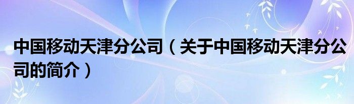 中国移动天津分公司（关于中国移动天津分公司的简介）