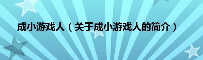 成小游戏人（关于成小游戏人的简介）