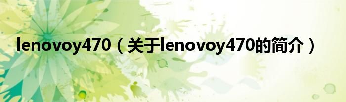 lenovoy470（关于lenovoy470的简介）