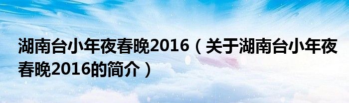 湖南台小年夜春晚2016（关于湖南台小年夜春晚2016的简介）