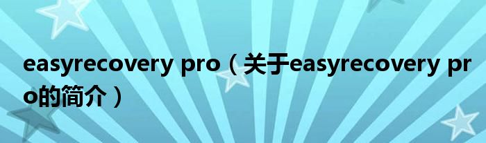 easyrecovery pro（关于easyrecovery pro的简介）