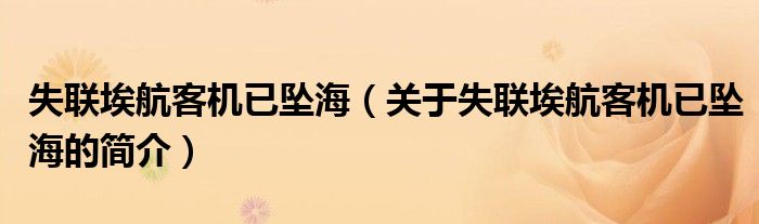 失联埃航客机已坠海（关于失联埃航客机已坠海的简介）